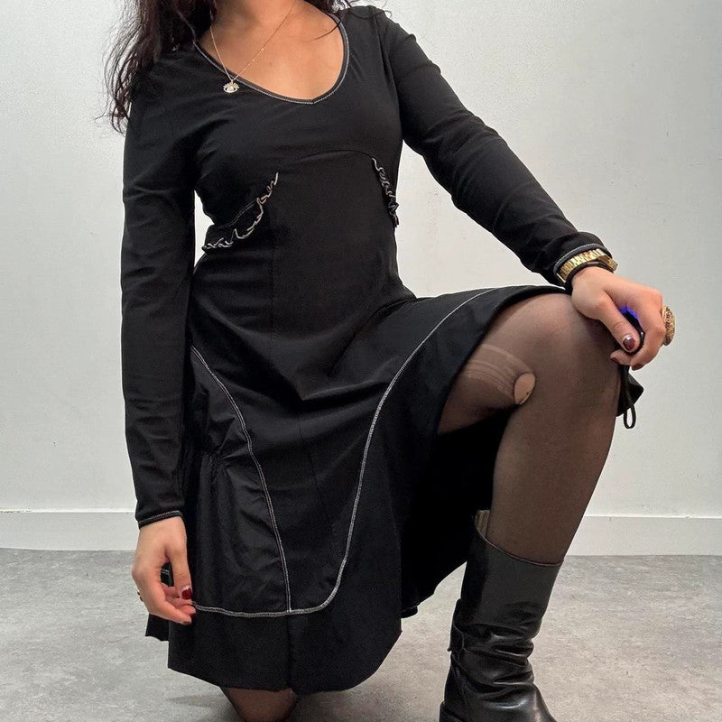 black flared handkercheif midi dress