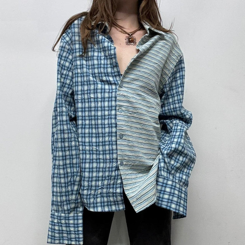 pinstripe crinkle oversized shirt
