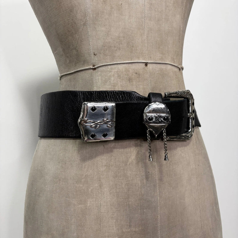 thick black leather buckle belt