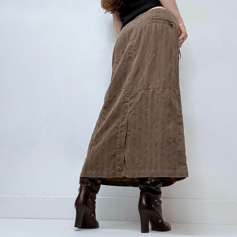 khaki brown pinstripe a-line maxi skirt