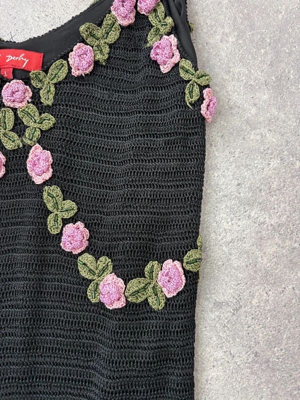 rene derhy crochet floral black summer maxi dress