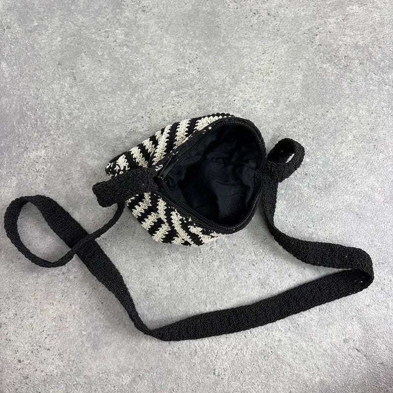 Crochet chevron black and white mini pouch bag