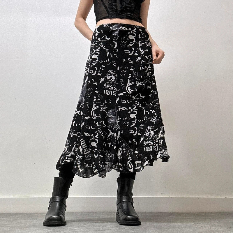 graphic printed mesh skirt