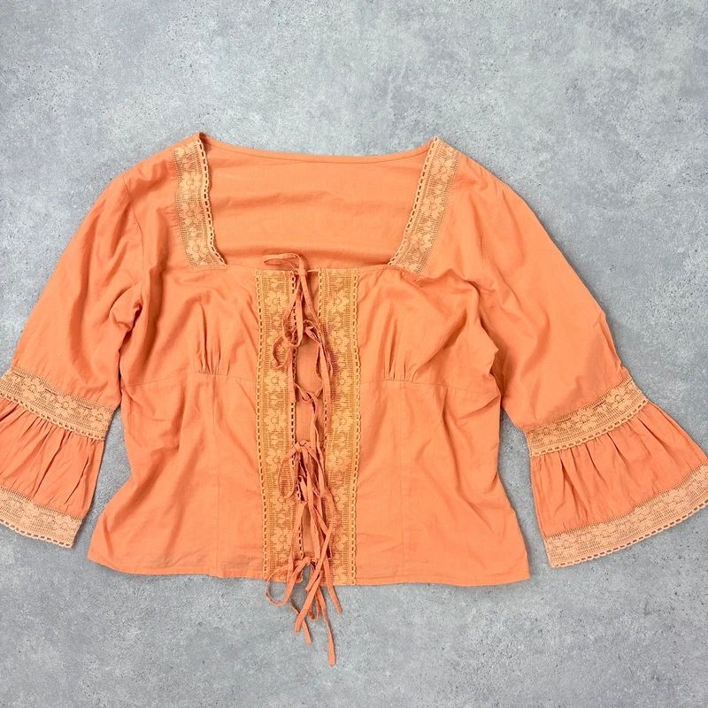 flared orange lace cotton blouse