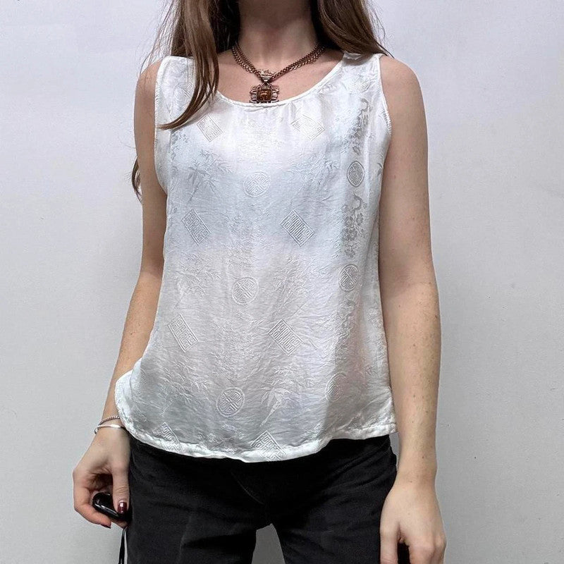 sheer white silk patterned vest