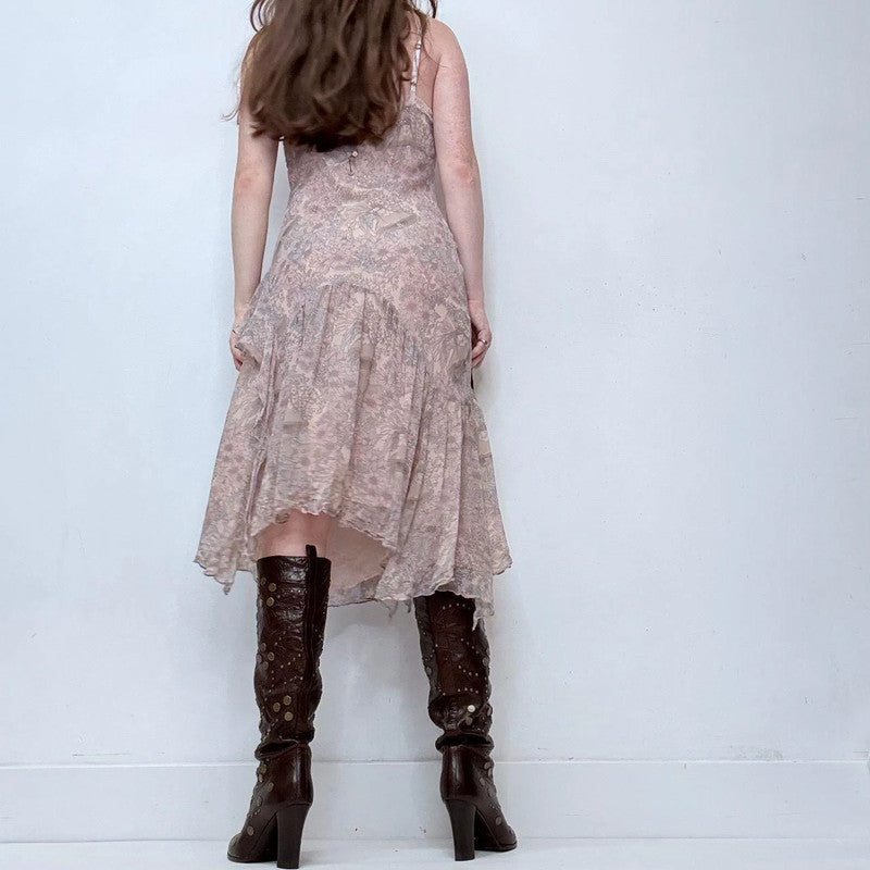 pink silk bias cut floral dress
