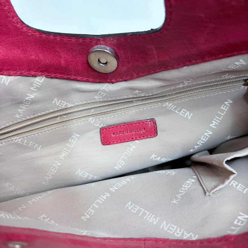 woven red leather flower bag