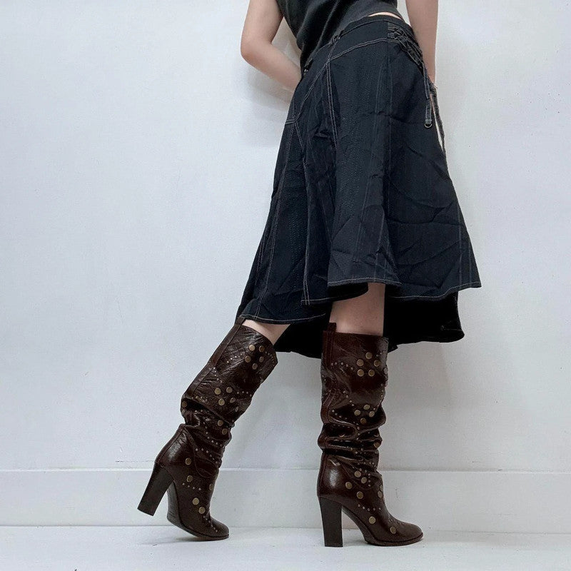 navy corset flared utility skirt