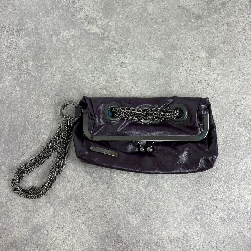 Eyelet studded purple chain 00s chain clutch
