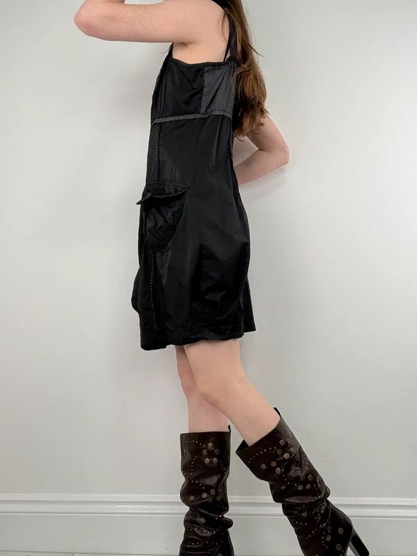 black grunge utility stuctured midi dress