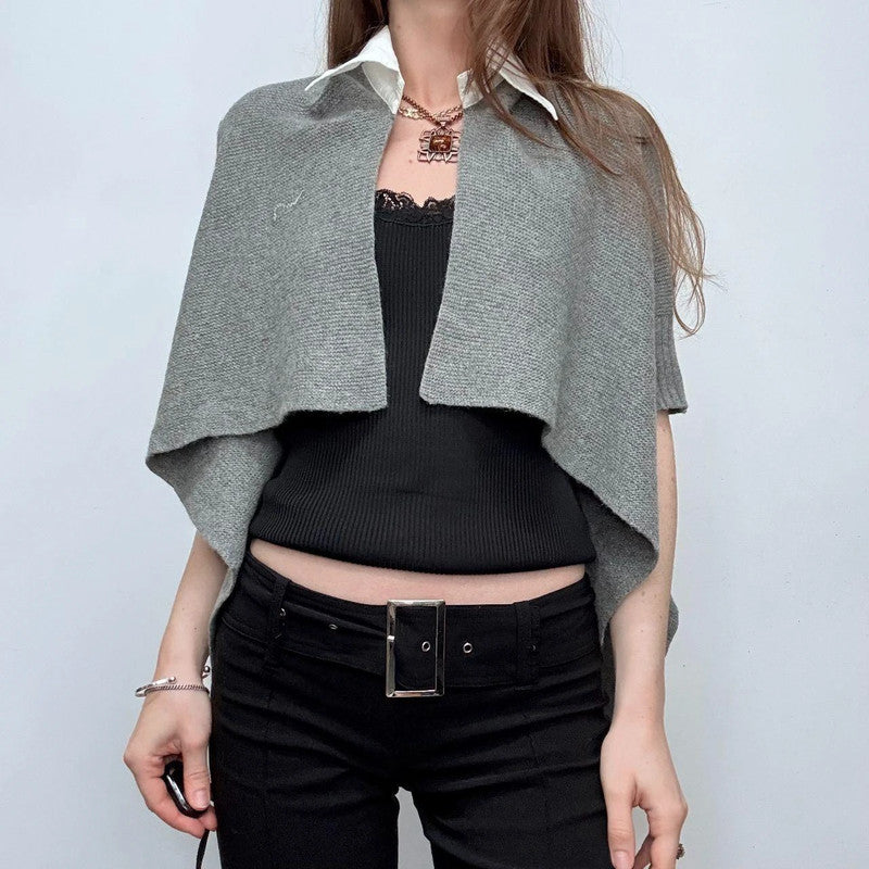 grey ribbed asymmetric flared Cop Copine cardigan