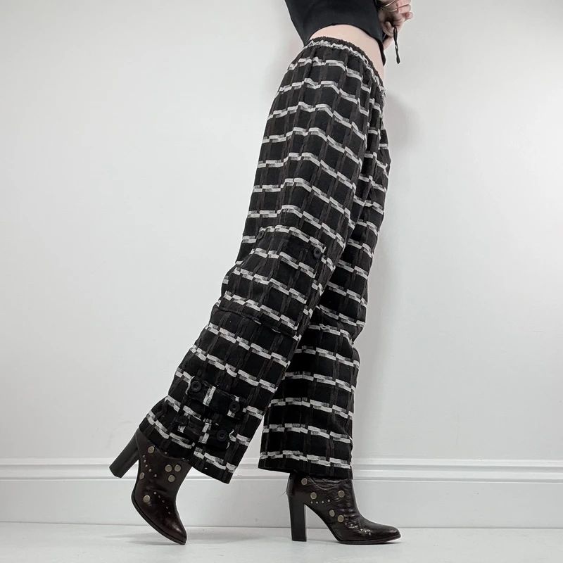 wide leg tartan checked structured trousers