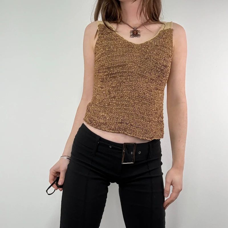 tan knitted slouchy vest top