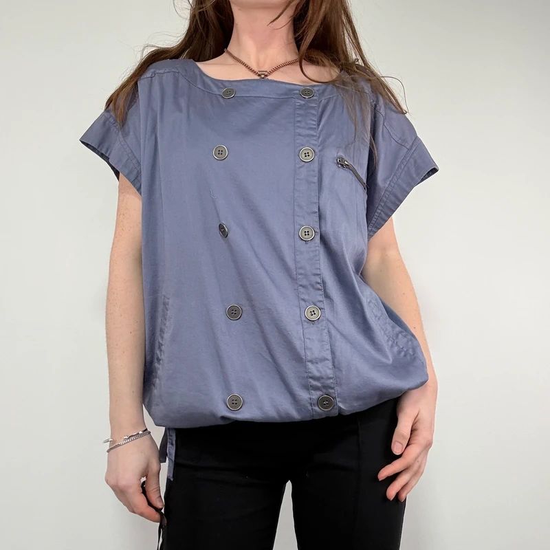asymmetric button front chore shirt