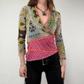 Asymmetric Printed Pinstripe Top