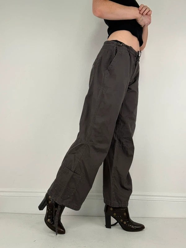 brown drawstring cotton pants