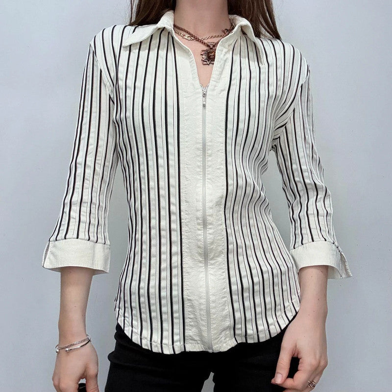 fitted pinstripe zip shirt