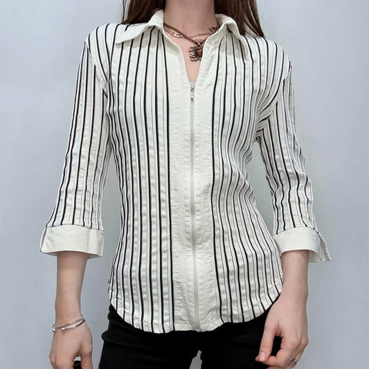 fitted pinstripe zip shirt