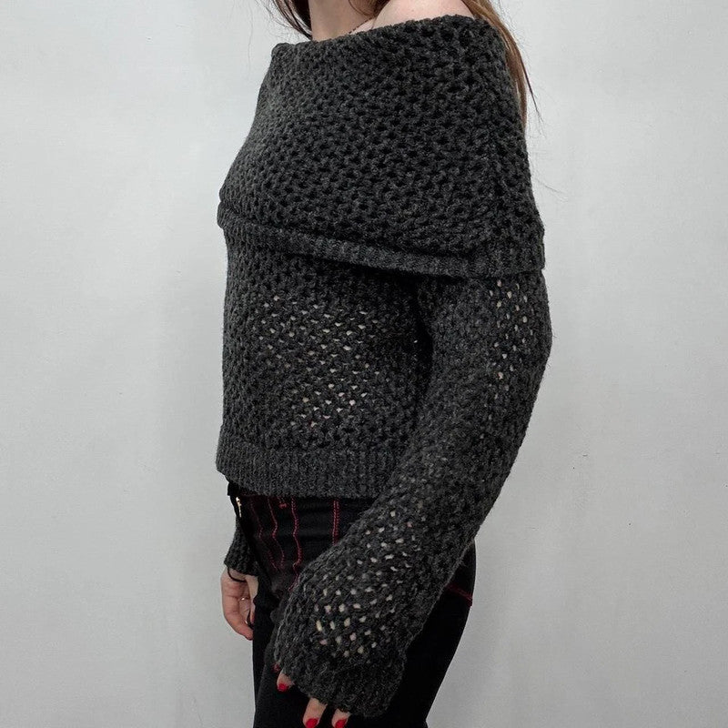 chunky sheer knit fold over jumper