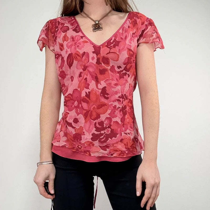 floral silk watercolour print flutter blouse