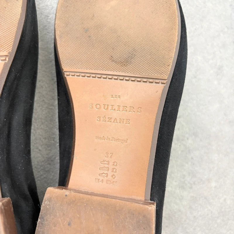 Sezane black leather suede ballet flats