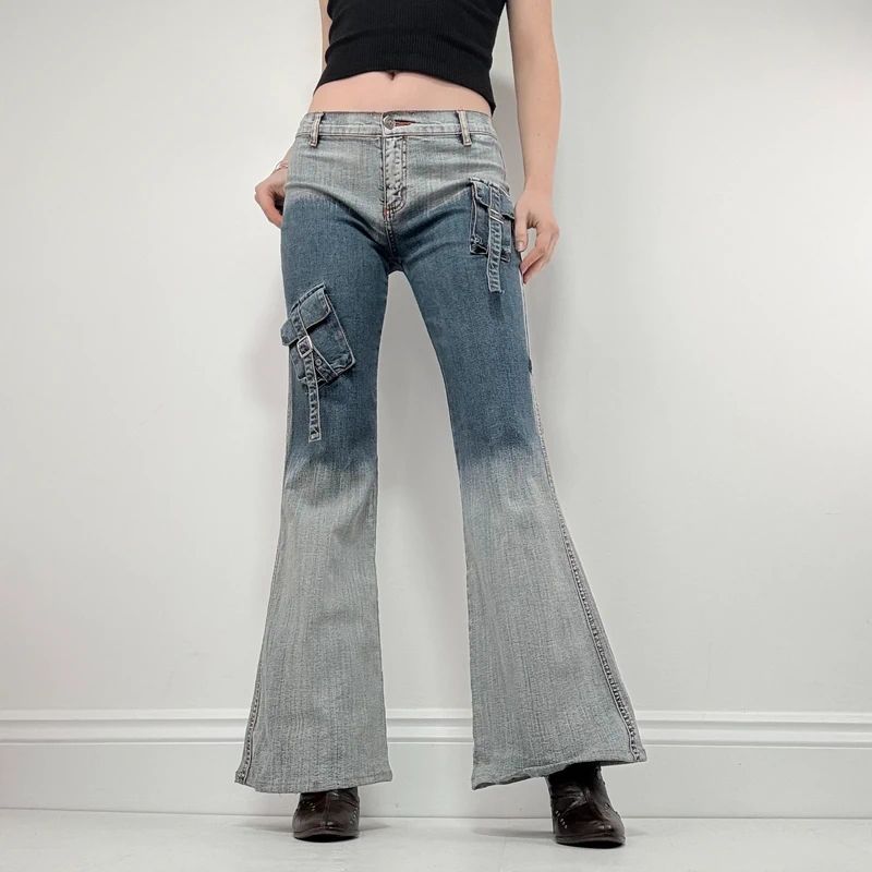 distressed fade flared jeans