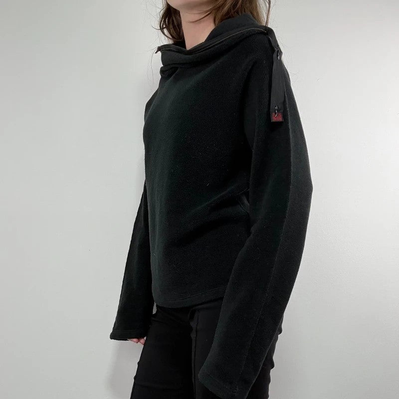 Fleece asymmetrical black zipper cop copine sweater top