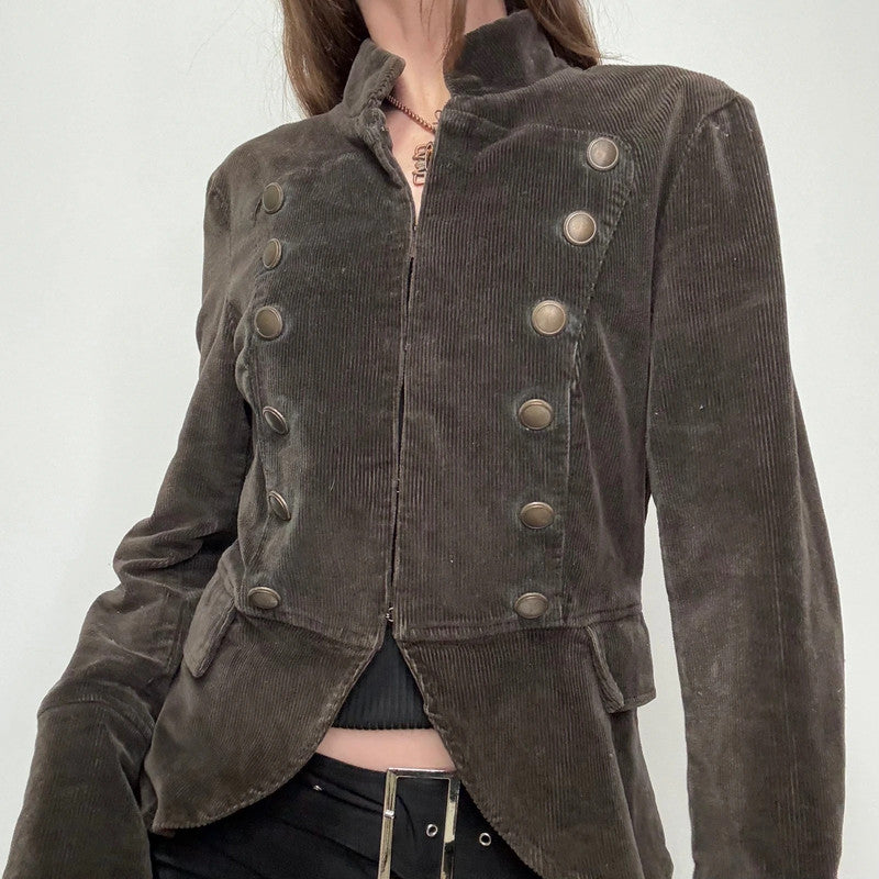 brown cord double breasted napolionic militray jacket