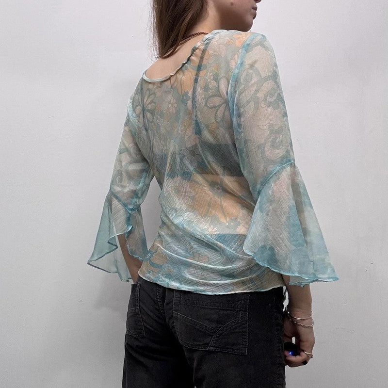 paisley print sheer flared shirt