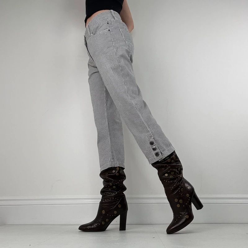 black and white cropped gingham capri trousers