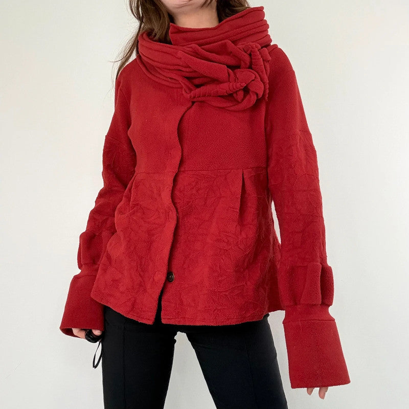 asymmetric red flared fleece jacket