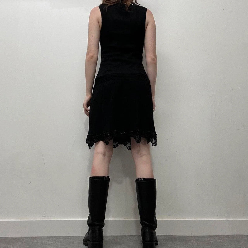 black silk lace midi dress