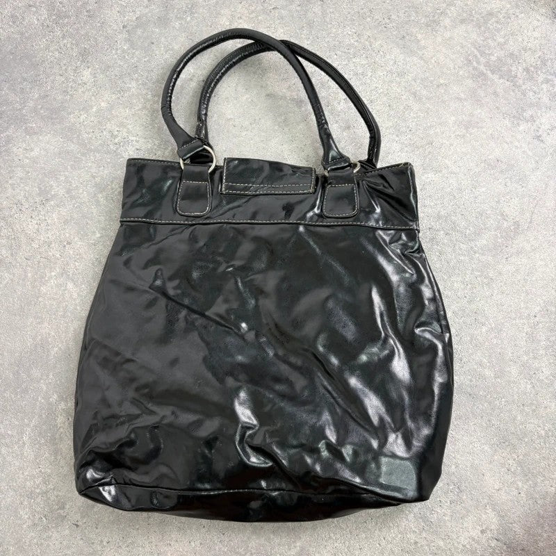 Faux leather patent black Y2K buckle bag