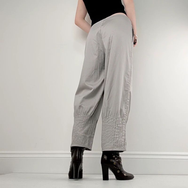 grey pleated puff barrel trousers