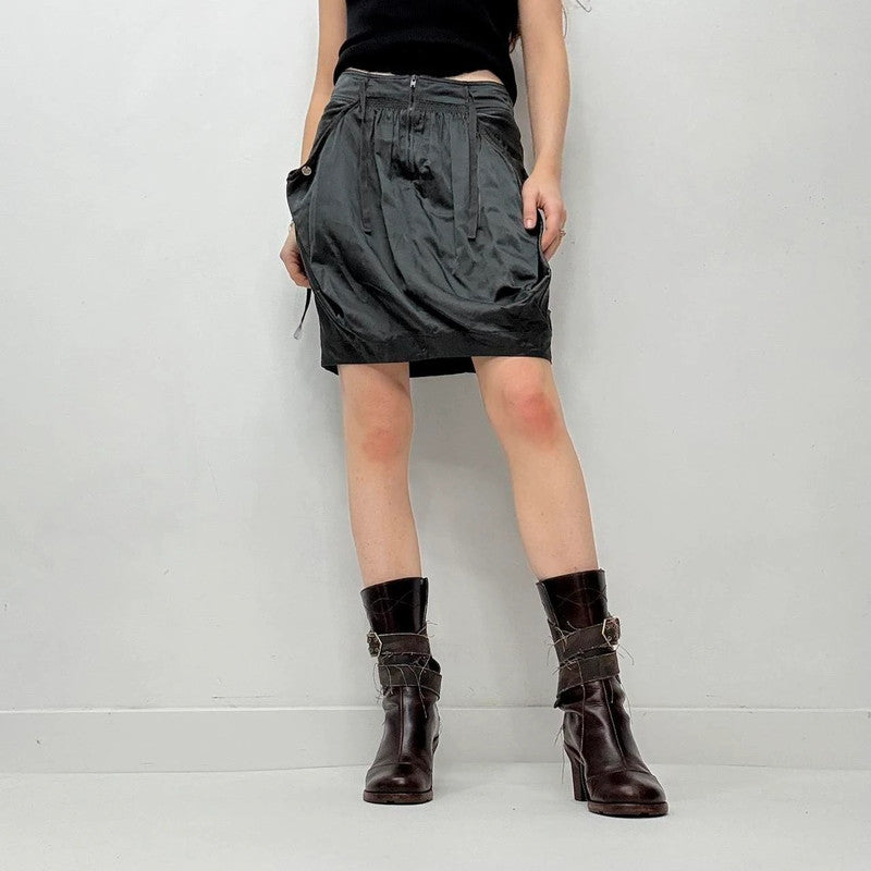 grey puff gathered mini skirt