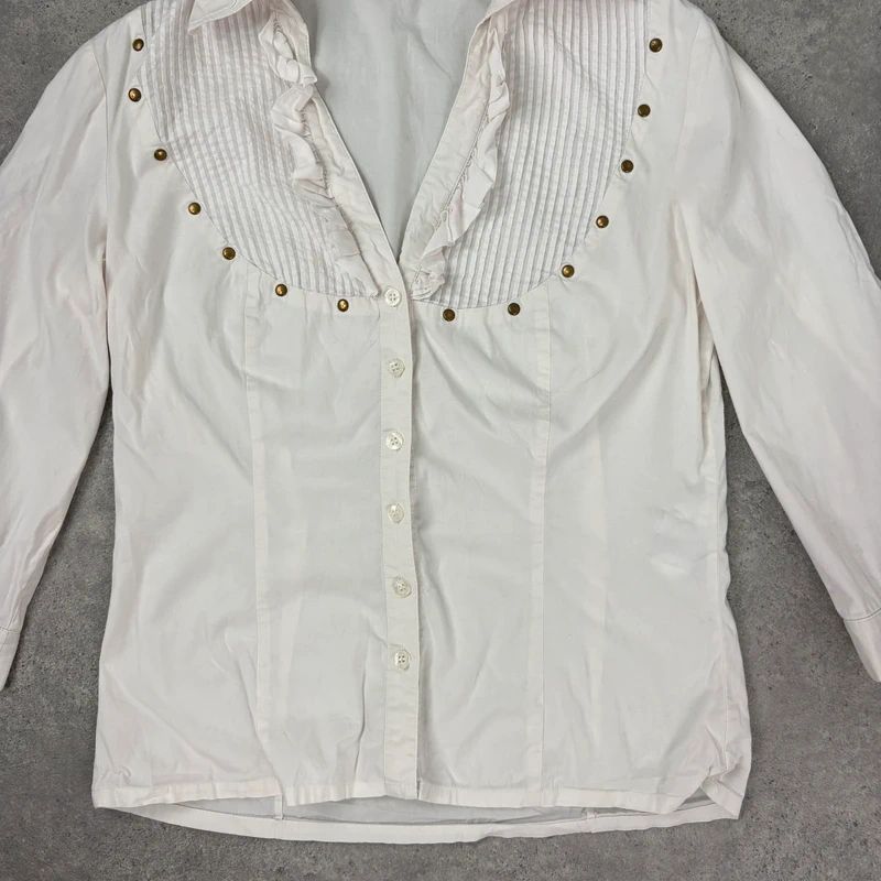 white pleated studded cotton napoleonic Morgan shirt