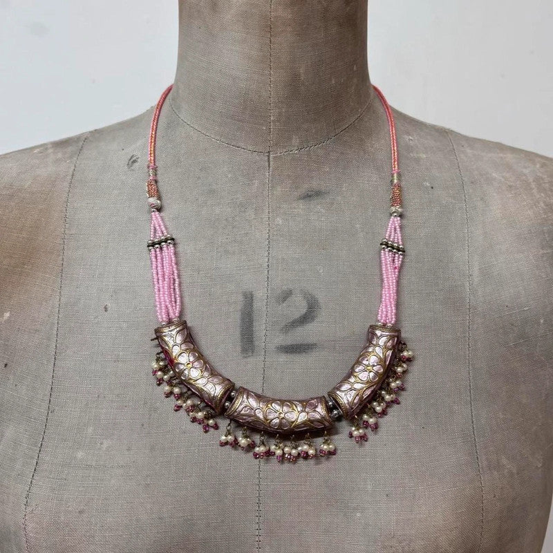 beaded metal gemstone necklace
