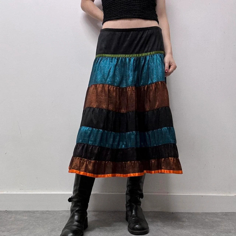 metallic tiered hippie skirt