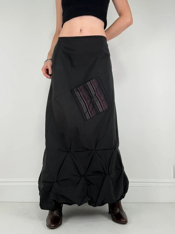 Black pleated puff maxi cargo skirt