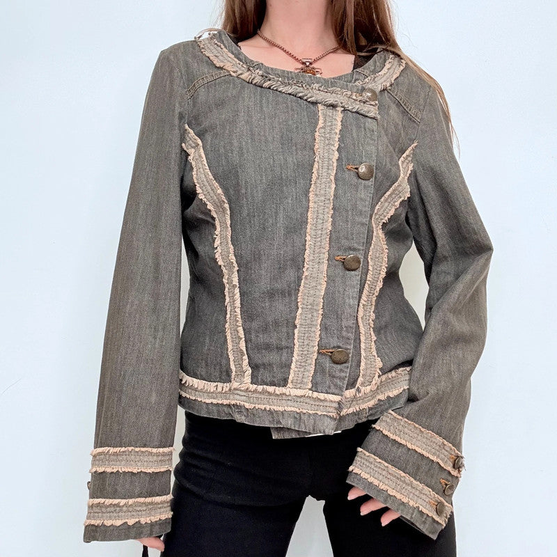 asymmetric boxy distressed military jacket