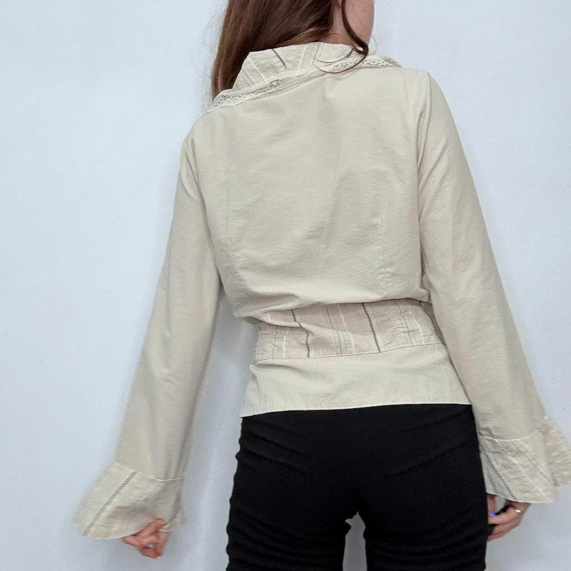 ruffle pinstripe wrap shirt