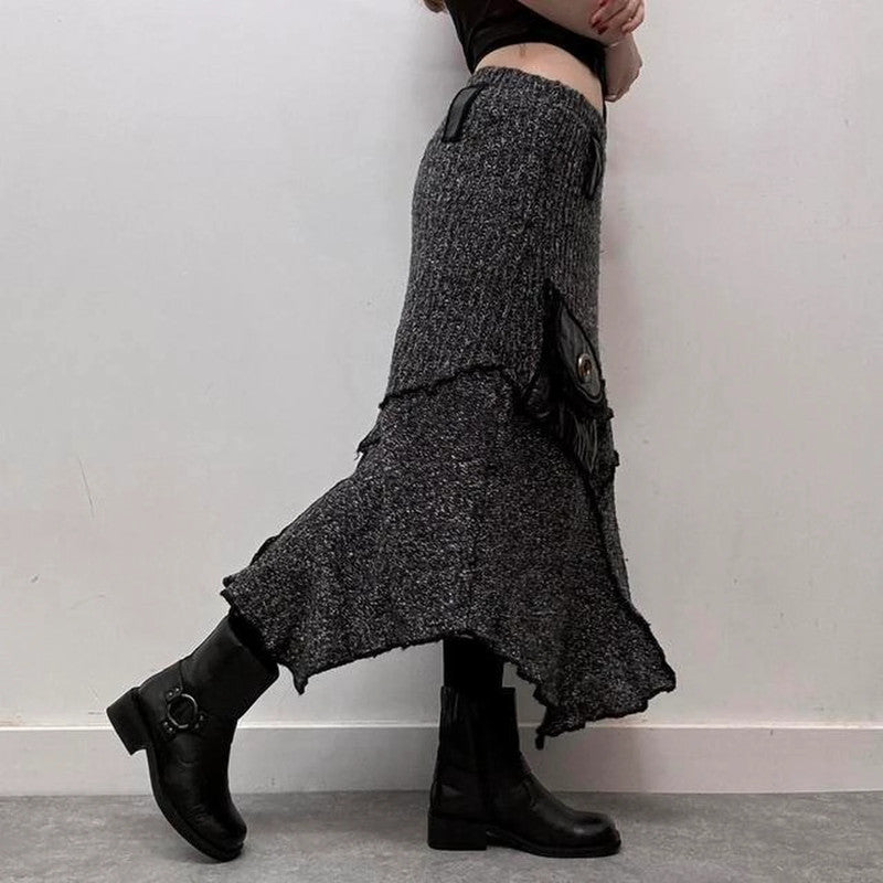 Ribbed asymmetrical maxi skirt