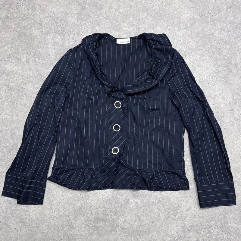 pinstripe structured flared shirt jacket