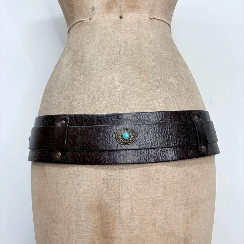 brown leather boho western belt