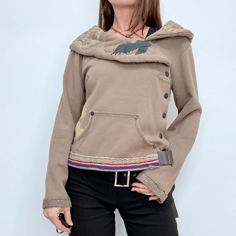 brown quilted collar structured asymmetric jacket