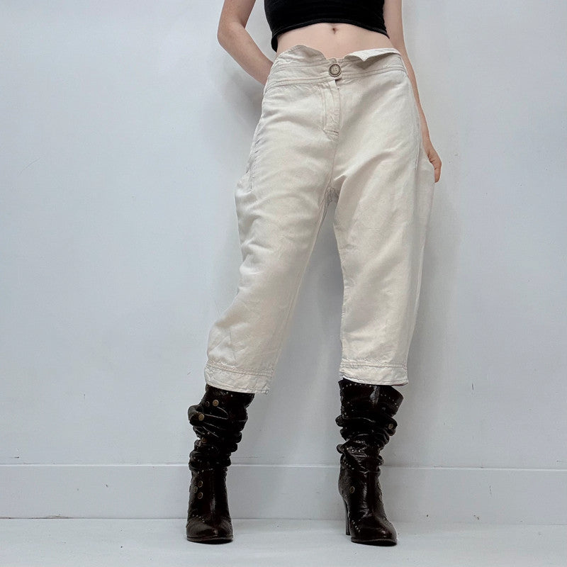 Cop Copine cream linen archival style belted capri pants