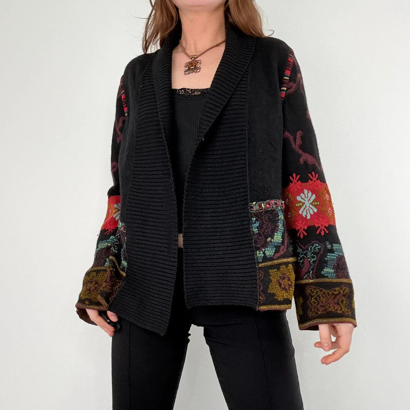 black ribbed patterned boho hippie cardigan