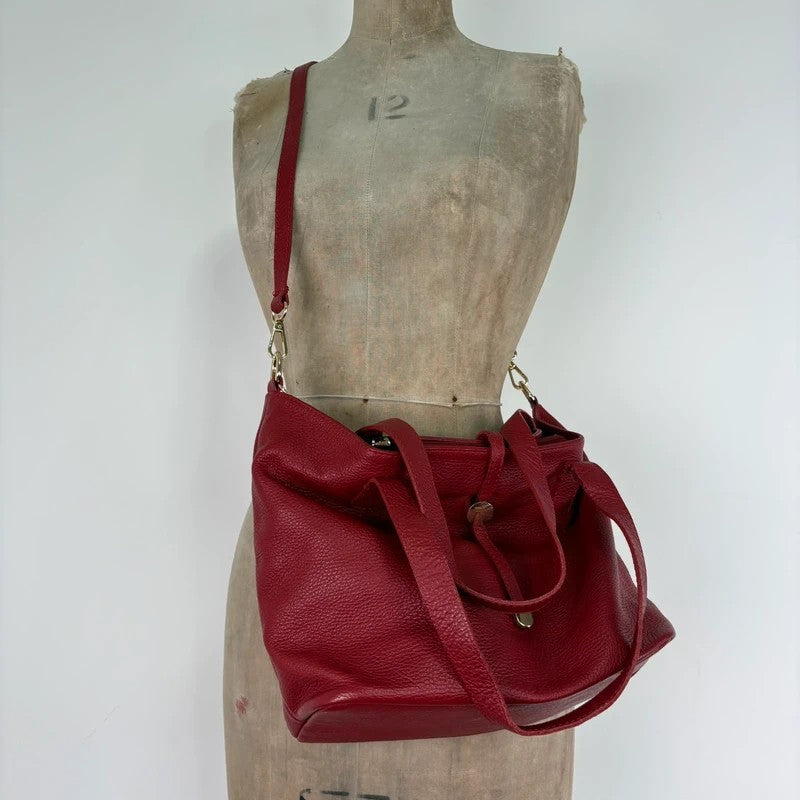 Italian leather red handbag with chic gold hardware