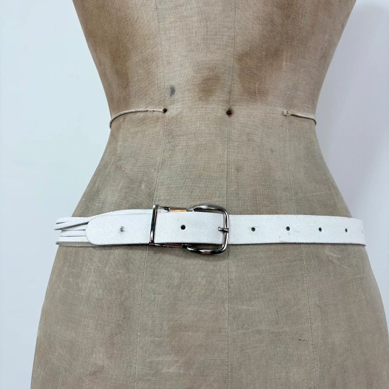 chunky metal boho white leather belt