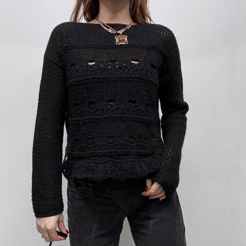 sheer pointelle black lace knit jumper
